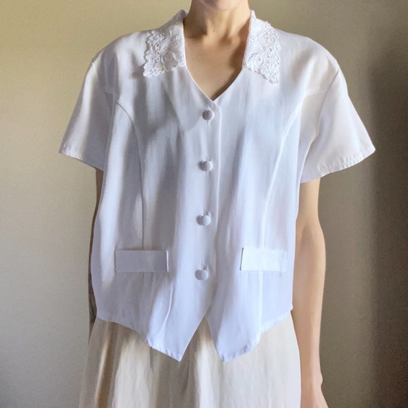 COPY - Vintage White Embroidered Collar Blouse - Picture 4 of 8